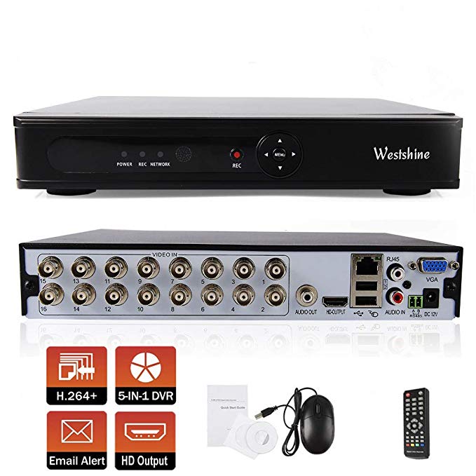 Westshine 16CH 1080P Lite AHD/TVI/CVI/Analog/IP Hybrid DVR, H.264 HD 1920x1080P CCTV Surveillance Digital Video Recorder, Support Onvif Motion Detection, Email Alert(NO HDD)