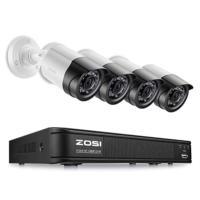 ZOSI FULL HD 1080p Outdoor Surveillance System,4 Channel CCTV DVR Recorder,4 x 1080p Outdoor/Indoor Security Camera Outdoor with Night Vision (Smartphone & PC Easy Remote Access)-No Hard Drive