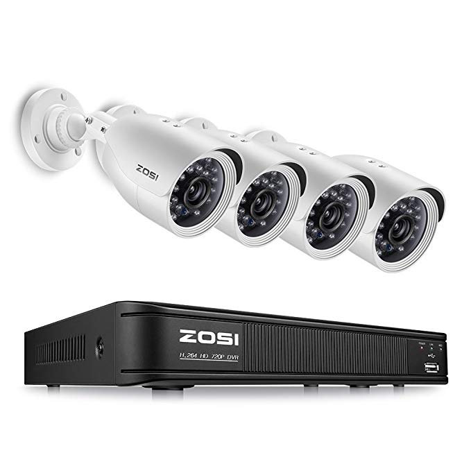 ZOSI 720P 8-Channel Home Security Camera System,1080N HD-TVI CCTV DVR Recorder and (4)1.0MP 720P(1280TVL) Night Vision Indoor/Outdoor Weatherproof Surveillance Bullet Cameras(No Hard Drive)