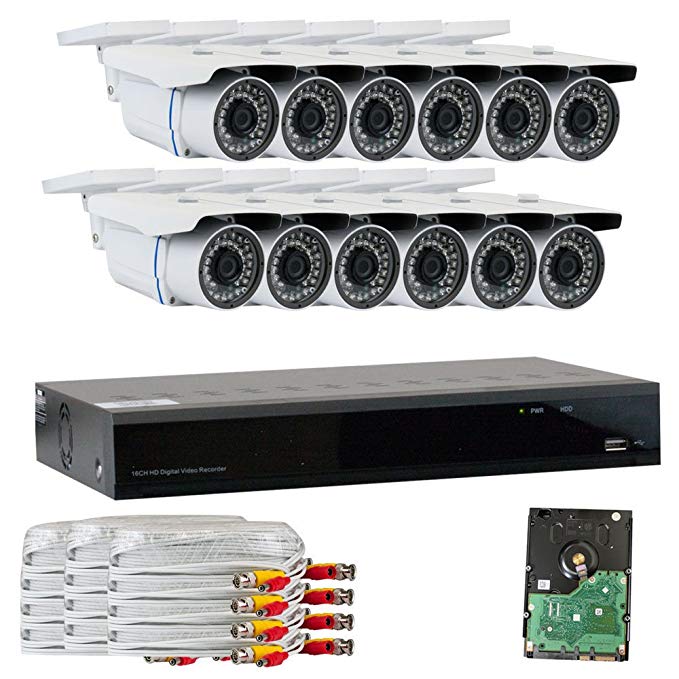 GW Security VD16CH12C50HDSDI 16 CH HD SDI DVR 1080P Security Camera System with 12 x 2.1 MP 1080P Varifocal Zoom, Outdoor Cameras and 3 TB Hard Drive (Grey)