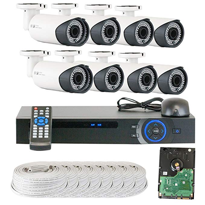 GW 8 Channel 1080P Preview 720P Realtime (8) Varifocal Zoom 200 feet IR Night Vision Outdoor/ Indoor Security Camera DVR System with Pre-Installed 2TB Hard Drive