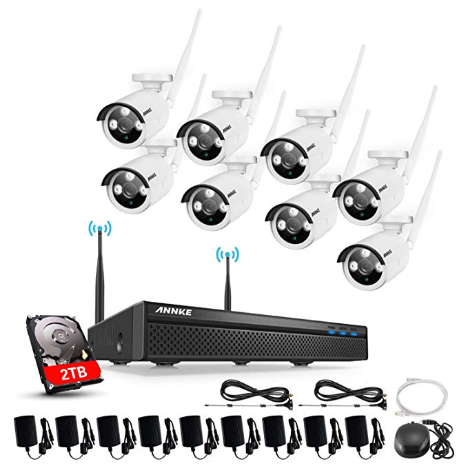 Wireless Security System, ANNKE 8CH 1080P Wireless Security Camera System With 8pcs 1.0MP 720P HD Security Camera and 2TB Hard Drive,Motion Detect,Email Alarm, No Video Cable Needed