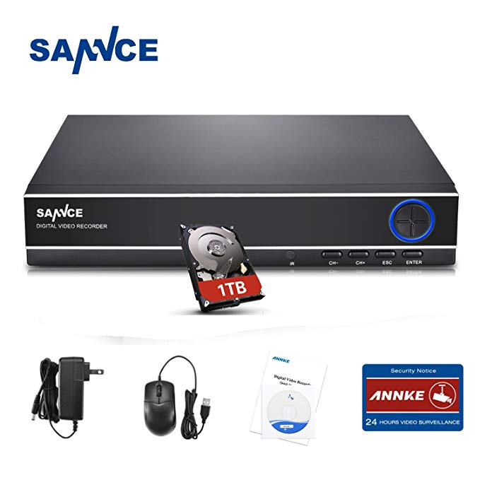 SANNCE 8-Channel HD 1080N Home Security Surveillance System Video DVR Recorder with 1TB Hard Disk Drive