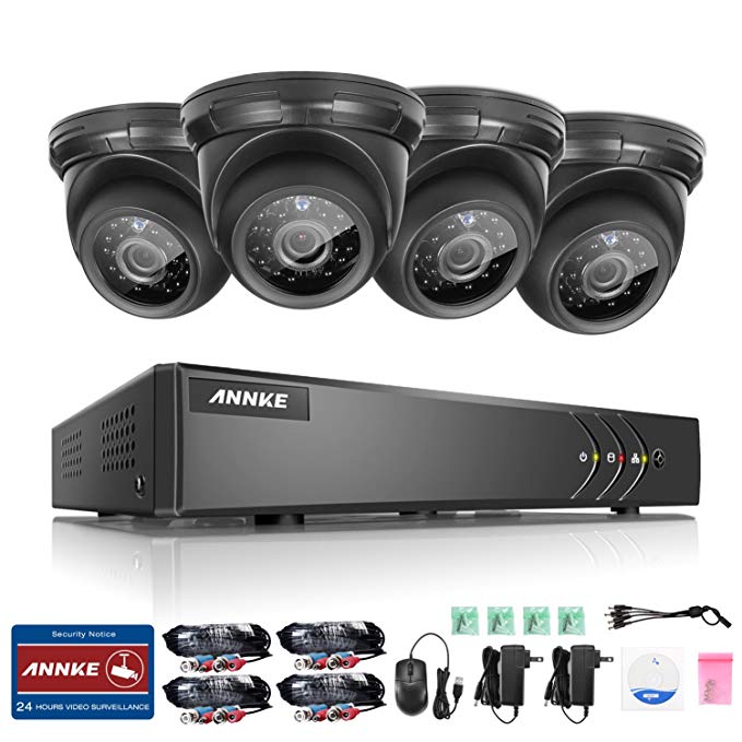 Annke 8CH 1080P Lite HD-TVI Security DVR Recorder System and (4) 1.0MP Outdoor Fixed Dome Cameras with IP66 Weatherproof Day/Night Vision, Motion Detection & Email Alert, NO HDD