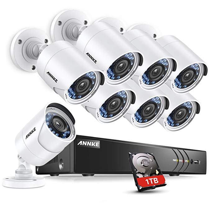 ANNKE CCTV Camera Systems 8+2 Channel 1080P H.264+ DVR and 8×1080P Full HD-TVI Weatherproof Bullet Cameras, 1TB Surveillance Hard Drive, Email Alert with Snapshots