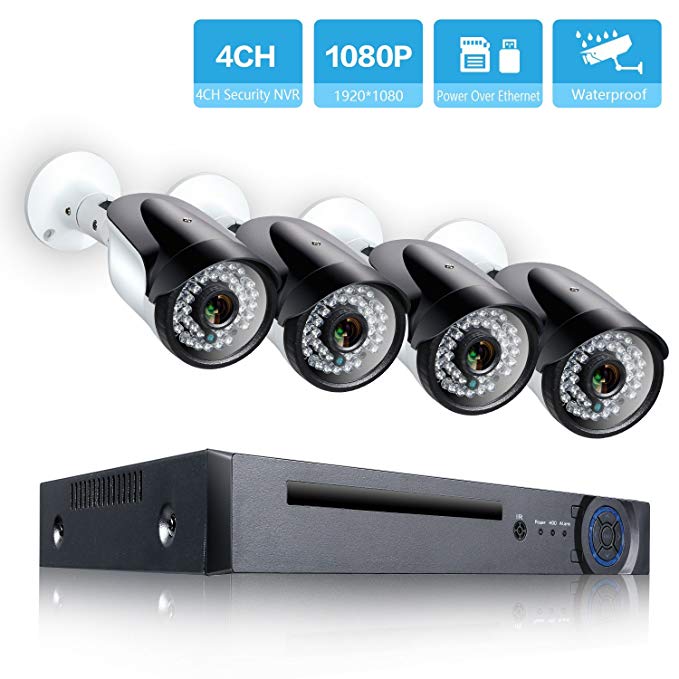 CANAVIS PoE Security Camera System 1080P 4 Channel NVR with 4 IP PoE Security Cameras Outdoor Video Surveillance System with Night Vision NO HDD