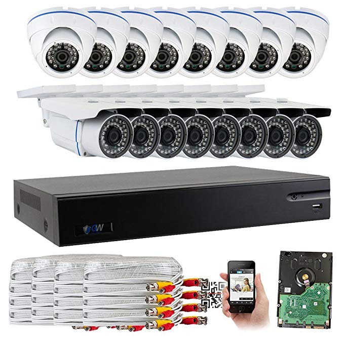 GW Security 1080P HD 16 Channel Video Security System - 16 x 2.1 MP Weatherproof IP66 Bullet & Dome Cameras, Pre-Installed 4TB HD for 180 Hours 16Ch Recording HD 1080P, Quick QR Code Smartphone Access