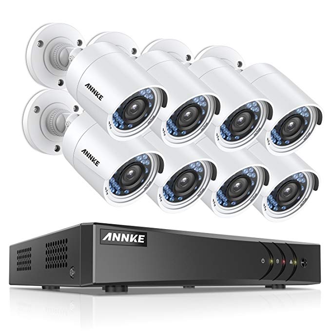 ANNKE Security Camera System 8+2 Channel 1080P Lite H.264+ DVR and (8) 1280TVL Outdoor Fixed Weatherproof Cameras, QR Code Scan to Remote View, Email Alert with Snapshots-NO HDD