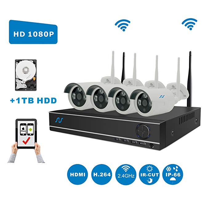 Full HD 1080P Kit Northshire 4CH 1080P Wireless CCTV Video Security System,4 x 2.0Megapixel Weatherproof Night Vision Security Wifi Cameras Clearly Night Vision,Motion Detection Alarm,1 TB HDD