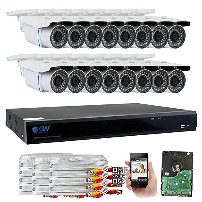 GW Security 16 Channel CCTV 5MP (2.5X 1080P) Security Surveillance DVR System with 16 x Super 5.0MP HD 1920p (2592TVL) Weatherproof Security Cameras,110ft IR Night Vision,4TB HDD