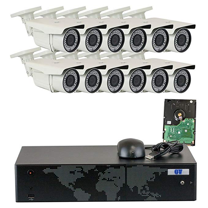 GW Security 16CH independent PoE 5MP NVR (4TB) Network Security System with (12) HD 1920P 2.8~12mm Manual Varifocal Lens, 72PCs IR LED Waterproof IP Cameras