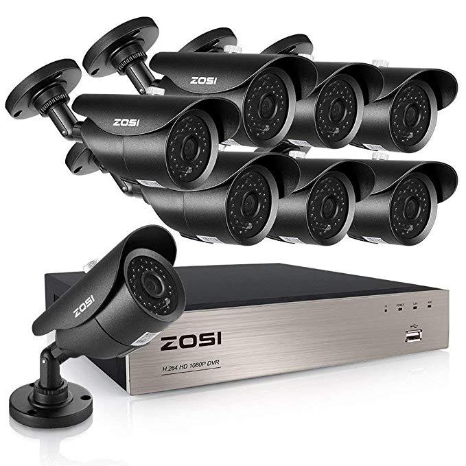 ZOSI FULL 1080P HD-TVI 8CH Security Camera System 4-in-1 Home Surveillance DVR and (8) HD 2.0MP Outdoor/Indoor CCTV Cameras,42pcs IR Leds 120ft night vision, NO Hard Drive (Certified Refurbished)