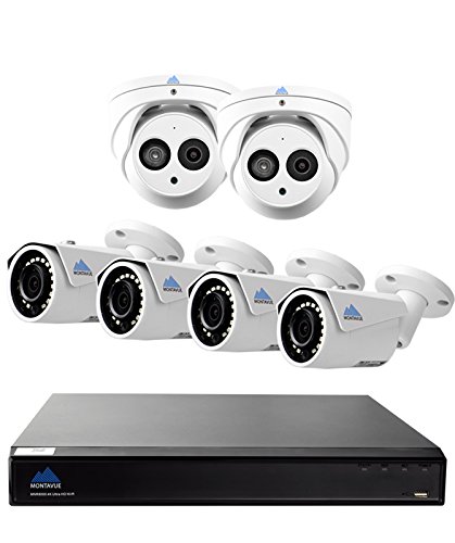 Montavue 4K Surveillance System with 6 4MP IP Security Cameras, Audio Camera Package with HypeIR 200ft Night Vision & Color Night Optics – MTIP80824B2T