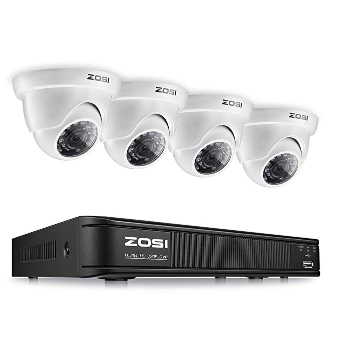 ZOSI 8-Channel HD-TVI 720P Video Security Camera System,1080N Surveillance DVR Recorder and (4) 1.0MP 720P(1280TVL) Weatherproof Outdoor/Indoor Dome CCTV Camera with Night Vision(No Hard Drive)