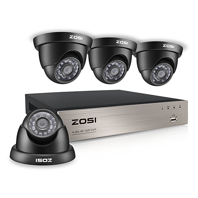 ZOSI 8Channel 720P HD DVR CCTV Home Security System With 4x Indoor/Outdoor Color Dome Cameras NO Include Hard Disk (65ft(20m) IR night vision,3.6mm lens, Smartphone& PC Easy Remote Access)