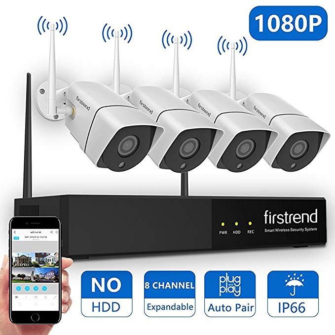 [Expandable System] Firstrend 8CH 1080P Wireless NVR System With 4pcs 1080P HD Security Camera, P2P Wireless Security Camera System for Indoor and Outdoor Use, NO HDD,65ft Night Vision and Remote View