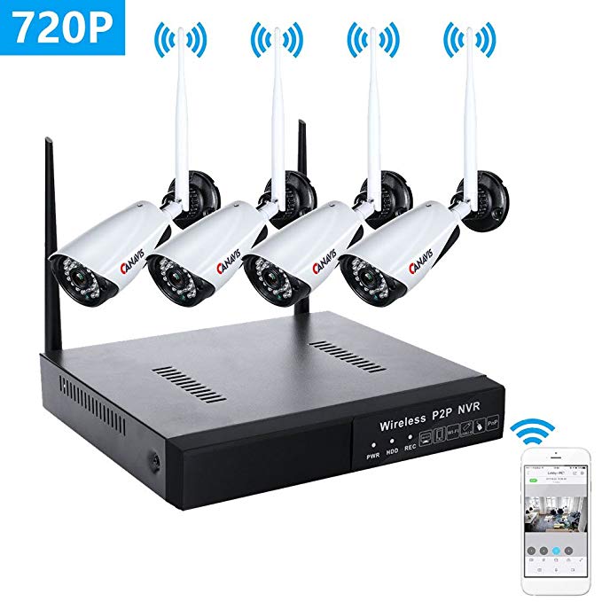 Security Camera System Wireless, CANAVIS 1280 x 720 Wifi Indoor Outdoor CCTV Camera Network Video Recorder NVR Kit, No HDD