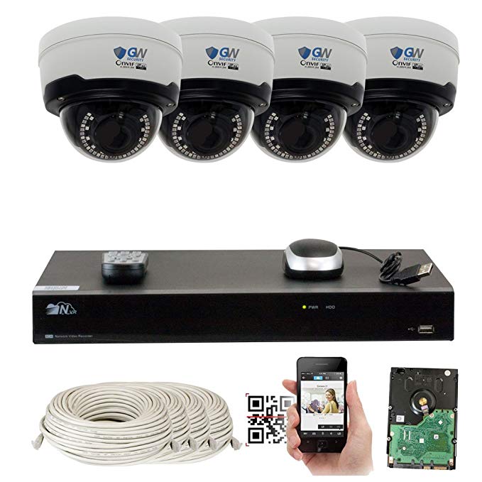 GW Security 8 Channel 4K 8MP NVR Sony Exmor R Starvis HD 1920P Home Security System - 4 x Dome 5 Megapixel 2.8-12mm Varifocal Zoom Waterproof IP PoE Cameras