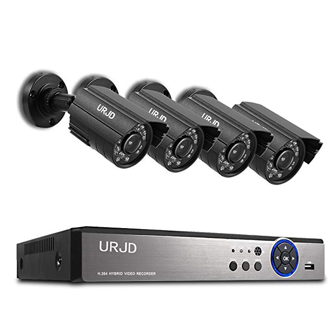 Security Camera System, URJD 720P HD Security DVR Kit, Home Surveillance Camera System with 3 Hours Safe Power-off Protection