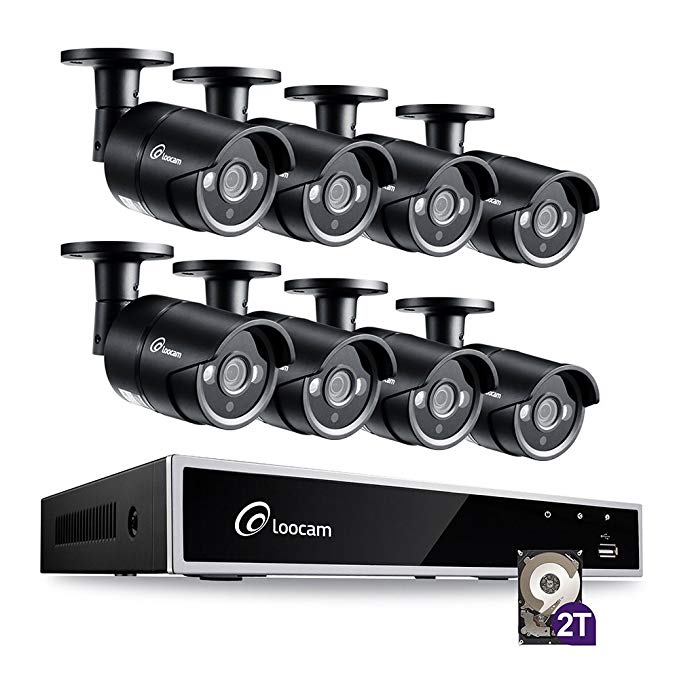 Loocam Starlight Color Night Vision 1080P 8ch Video Surveillance Security System with 2TB HDD 8 x 2.0MP IP67 Weatherproof Outdoor CNV Camera, Easy Smartphone and PC Remote Access and Motion Detection