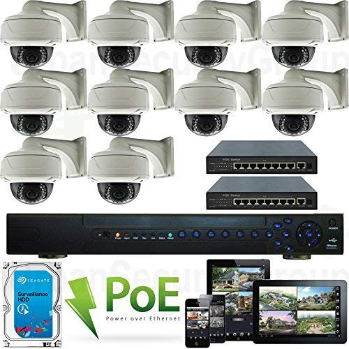 USG High Definition 10 Camera 1080P PoE IP CCTV Kit: 1x 24 Channel NVR + 10x 1080P 2.8-12mm PoE IP Dome with Bracket Cameras + 2x 9 Port PoE Switch + 1x 3TB HDD *** Affordable High Definition CCTV Video Surveillance!