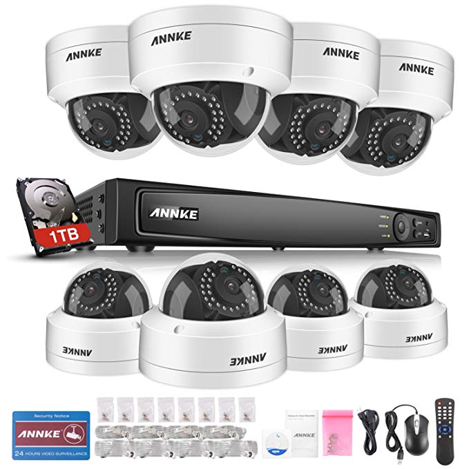 ANNKE 8CH 6.0MP IP Camera Security System with 2 Megapixels Super HD 1080P 8 Dome IP Cameras, Power over Ethernet, 1TB HDD Included