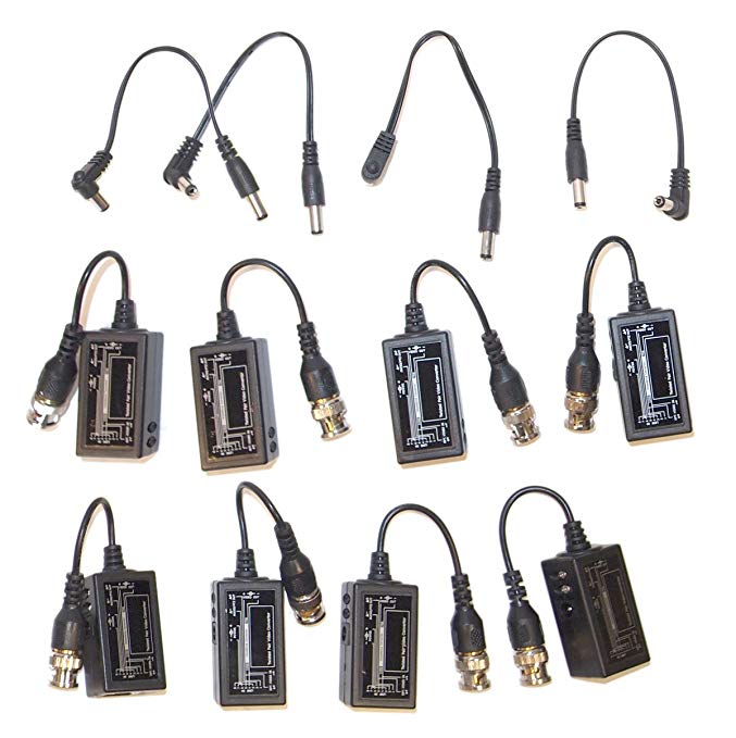 Evertech 4 Pairs (8 pcs) BNC to RJ45 Video Balun CCTV PTZ Camera with Power Connector