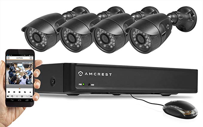 Amcrest 650 TVL 4CH Video Security System w/500GB - Four 650TVL Weatherproof IP66 Bullet Cameras (Black)