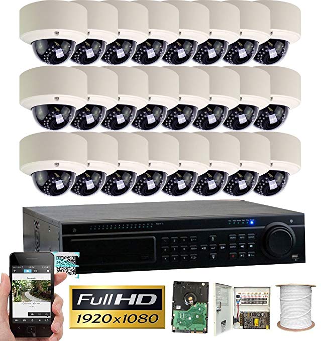 GW Security 32CH HD 1080p DVR Security System, QR-Code Connection, 24 Day Night 1920TVL High Resolution Weatherproof Dome Cameras CCTV Surveillance System 8TB HDD