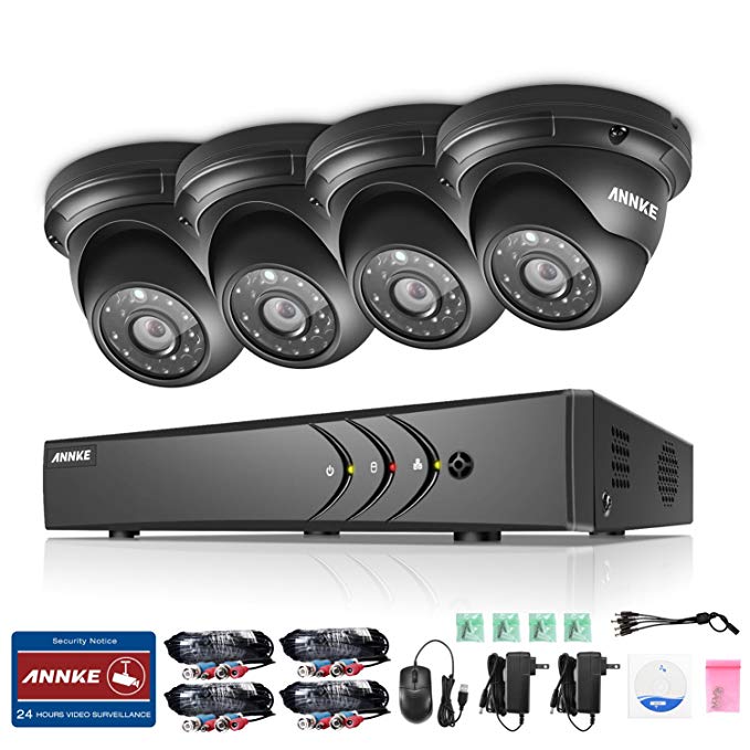 ANNKE 4CH 960P CCTV Camera System, 108ON HD TVI Security DVR with 4x 960P 1.3MP Indoor/Outdoor Camera, Super Night Vision, IP66 Weatherproof, No HDD