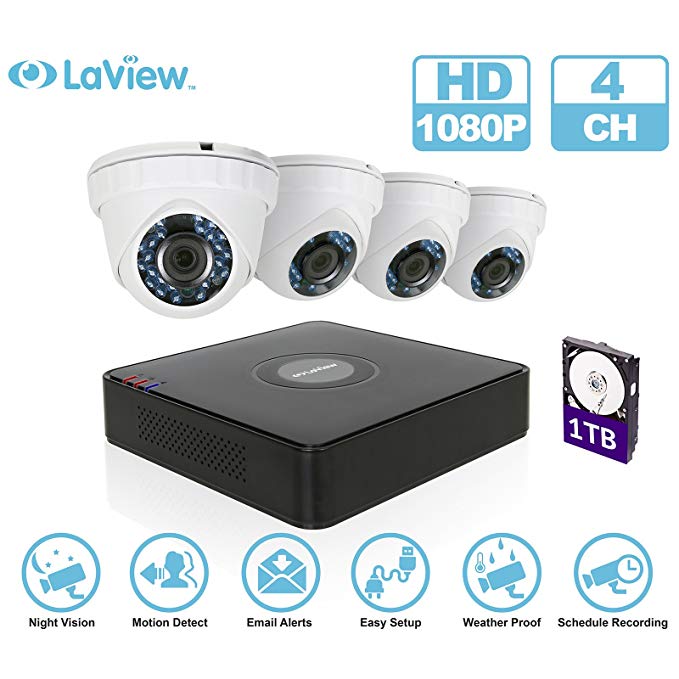 LaView 1080P 4 HD Security Camera System - 4CH Security System DVR with 1TB HDD 2MP Turret Cam Surveillance Kit