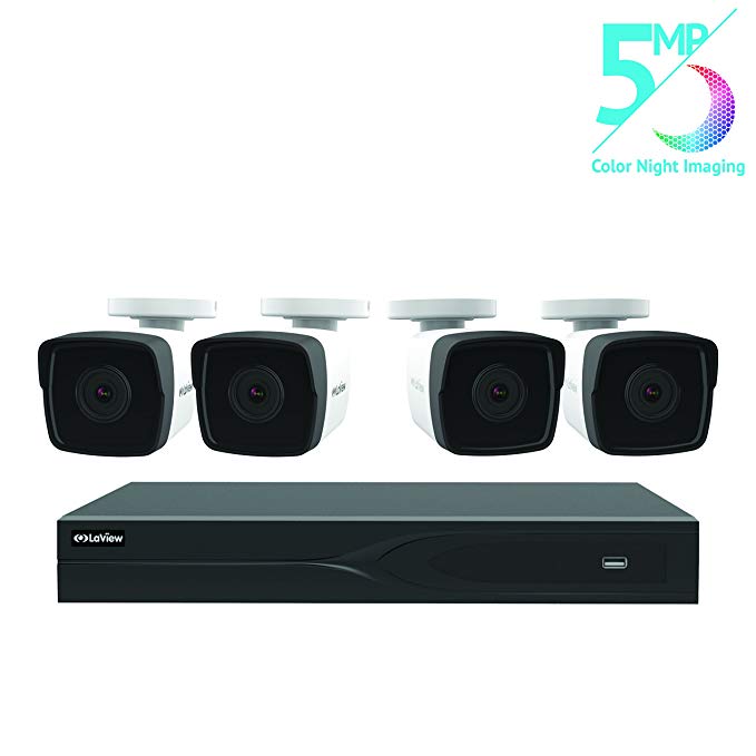 LaView 8 Channel 5MP Business and Home Security Cameras System 2TB HDD Surveillance DVR with 4 5MP Color Night Vision Bullet Cameras