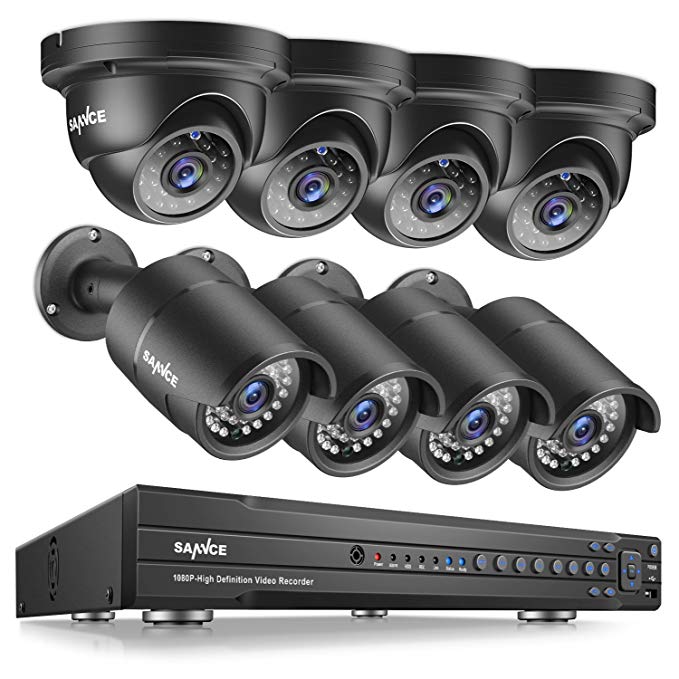 SANNCE 16 Channel 1080P AHD DVR CCTV Security Cameras System W/ 4 Bullet Camera 4 Dome Camera AHD 2.0MP Weatherproof Night Vision Indoor/Outdoor Home Surveillance Camera, Email Alert (NO HDD)