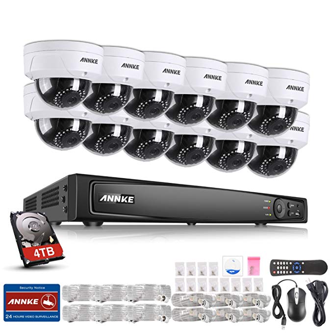 ANNKE 16-Channel 1080P Network POE Video Security System with 4TB Hard Drive and (12) 2.0MP 1920TVL Weatherproof IP Cameras, Motion Triggered Email Alert