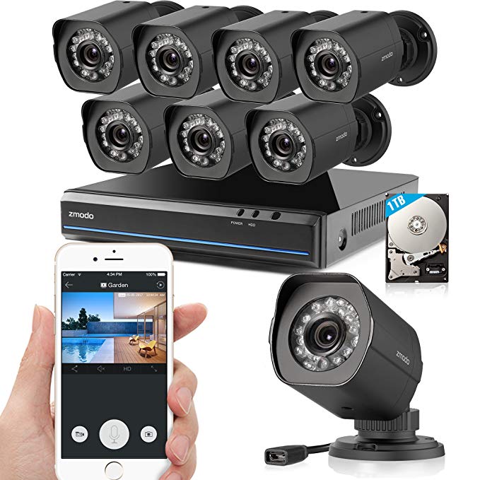 Zmodo sPoE 8CH 1080p HDMI Simplfied All-in-One Cable NVR Surveillance Video Security Camera System with 8 × 720P HD Weatherproof Cameras 1TB HD Remote Access Motion Detection